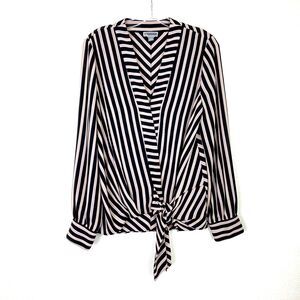 Chelsea 28 Women's Career Surplice Blouse Waist Side Tie Size M Striped Business